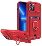 For iPhone 11 Pro Sliding Camera Cover Design TPU Shockproof Phone Case with Holder & Card Slots (Red)