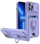 For iPhone 11 Pro Sliding Camera Cover Design TPU Shockproof Phone Case with Holder & Card Slots (Purple)