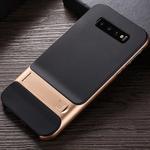 For Galaxy S10 5G Plaid Texture Non-slip TPU + PC Case with Holder(Gold)