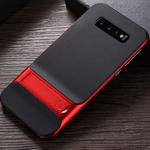 For Galaxy S10 5G Plaid Texture Non-slip TPU + PC Case with Holder(Red)