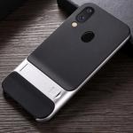 For Galaxy M20 Plaid Texture Non-slip TPU + PC Case with Holder(Space Silver)