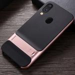 For Galaxy M20 Plaid Texture Non-slip TPU + PC Case with Holder(Rose Gold)