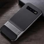 For Galaxy S10e Plaid Texture Non-slip TPU + PC Case with Holder(Space Gray)