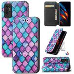 For Tecno Pova 2 Colorful Magnetic Horizontal Flip Leather Phone Case with Holder & Card Slot & Wallet(Purple Scales)