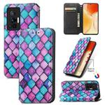 For vivo X70 Pro Colorful Magnetic Horizontal Flip Leather Phone Case with Holder & Card Slot & Wallet(Purple Scales)