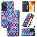 For vivo X70 Colorful Magnetic Horizontal Flip Leather Phone Case with Holder & Card Slot & Wallet(Purple Scales)