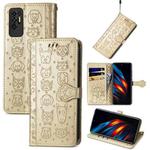 For Tecno Pova 2 Lovely Cat and Dog Embossing Pattern Horizontal Flip Leather Phone Case with Holder & Card Slots & Wallet & Cartoon Clasp & Lanyard(Gold)