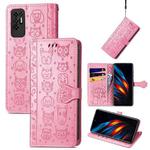 For Tecno Pova 2 Lovely Cat and Dog Embossing Pattern Horizontal Flip Leather Phone Case with Holder & Card Slots & Wallet & Cartoon Clasp & Lanyard(Pink)