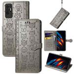 For Tecno Pova 2 Lovely Cat and Dog Embossing Pattern Horizontal Flip Leather Phone Case with Holder & Card Slots & Wallet & Cartoon Clasp & Lanyard(Grey)