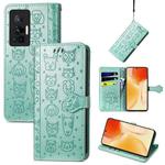 For vivo X70 Pro Lovely Cat and Dog Embossing Pattern Horizontal Flip Leather Phone Case with Holder & Card Slots & Wallet & Cartoon Clasp & Lanyard(Green)