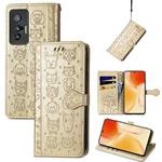For vivo X70 Lovely Cat and Dog Embossing Pattern Horizontal Flip Leather Phone Case with Holder & Card Slots & Wallet & Cartoon Clasp & Lanyard(Gold)