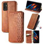 For Tecno Pova 2 Cubic Grid Pressed Horizontal Flip Magnetic Leather Phone Case with Holder & Card Slots & Wallet(Brown)