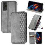 For Tecno Pova 2 Cubic Grid Pressed Horizontal Flip Magnetic Leather Phone Case with Holder & Card Slots & Wallet(Grey)