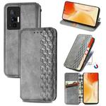 For vivo X70 Pro Cubic Grid Pressed Horizontal Flip Magnetic Leather Phone Case with Holder & Card Slots & Wallet(Grey)