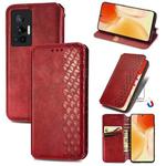 For vivo X70 Pro Cubic Grid Pressed Horizontal Flip Magnetic Leather Phone Case with Holder & Card Slots & Wallet(Red)