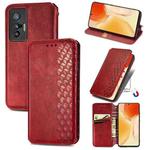 For vivo X70 Cubic Grid Pressed Horizontal Flip Magnetic Leather Phone Case with Holder & Card Slots & Wallet(Red)