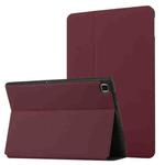 For Samsung Galaxy Tab A7 10.4 T500 Dual-Folding Horizontal Flip Tablet Leather Case with Holder & Sleep / Wake-up Function(Wine Red)