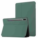 For Samsung Galaxy Tab S8 / Galaxy Tab S7 SM-T870/T875 Dual-Folding Horizontal Flip Tablet Leather Case with Holder & Sleep / Wake-up Function(Dark Green)