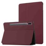For Samsung Galaxy Tab S8 / Galaxy Tab S7 SM-T870/T875 Dual-Folding Horizontal Flip Tablet Leather Case with Holder & Sleep / Wake-up Function(Wine Red)