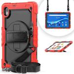 For Lenovo Tab M10 HD TB-X306X Shockproof Colorful Silicone + PC Protective Tablet Case with Holder & Shoulder Strap & Hand Strap(Red)