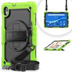 For Lenovo Tab M10 HD TB-X306X Shockproof Colorful Silicone + PC Protective Tablet Case with Holder & Shoulder Strap & Hand Strap(Yellow Green)