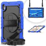 For Lenovo Tab M10 HD TB-X306X Shockproof Colorful Silicone + PC Protective Tablet Case with Holder & Shoulder Strap & Hand Strap(Blue)