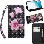 For Samaung Galaxy S22+ 5G 3D Painted Pattern Horizontal Flip Leather Phone Case with Holder & Lanyard(Pink Flower)