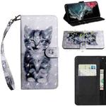 For Samaung Galaxy S22 Ultra 5G 3D Painted Pattern Horizontal Flip Leather Phone Case with Holder & Lanyard(Smile Cat)