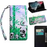 For Samaung Galaxy S22 Ultra 5G 3D Painted Pattern Horizontal Flip Leather Phone Case with Holder & Lanyard(Bamboo Panda)