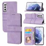 For Samaung Galaxy S22 5G Embossed Striped Magnetic Buckle PU + TPU Horizontal Flip Phone Leather Case(Purple)