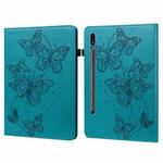 For Samsung Galaxy Tab S8 / Galaxy Tab S7 T870/T875/T876B Embossed Butterfly Pattern Horizontal Flip Leather Tablet Case(Blue)