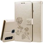 For Galaxy A20s Rose Embossed Horizontal Flip PU Leather Case, with Holder & Card Slots & Wallet(Gold)