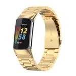 For Fitbit Charge 5 Three-bead Stainless Steel Watch Band(Gold)