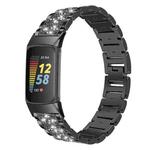 For Fitbit Charge 5 Diamond Stainless Steel Watch Band(Black)