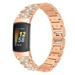 For Fitbit Charge 5 Diamond Stainless Steel Watch Band(Rose Gold)