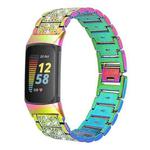 For Fitbit Charge 5 Diamond Stainless Steel Watch Band(Colorful)