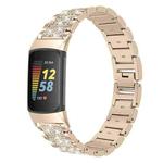 For Fitbit Charge 5 Diamond Stainless Steel Watch Band(Retro Gold)