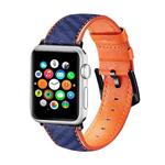 Carbon Fiber Texture Leather Watch Band Watch Band For Apple Watch Ultra 49mm / Series 8&7 45mm / SE 2&6&SE&5&4 44mm / 3&2&1 42mm(Orange Blue)