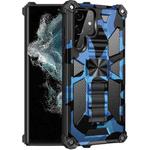 For Samsung Galaxy S22 Ultra 5G Camouflage Armor Shockproof TPU + PC Magnetic Protective Phone Case with Holder(Dark Blue)