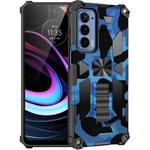 For Motorola Edge (2021) Camouflage Armor Shockproof TPU + PC Magnetic Protective Phone Case with Holder(Dark Blue)