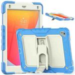 Shockproof Colorful Silicone + Beige PC Tablet Protective Case with Holder & Shoulder Strap For iPad 9.7 2018 / 2017(Blue)