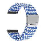 22mm Universal Metal Buckle Nylon Braided Watch Band(W Blue White)