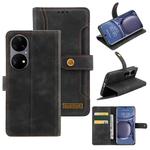 For Huawei P50 Copper Buckle Horizontal Flip Leather Phone Case with Holder & Card Slots & Wallet(Black)