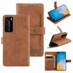 For Huawei P40 Pro Copper Buckle Horizontal Flip Leather Phone Case with Holder & Card Slots & Wallet(Brown)