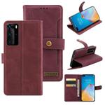 For Huawei P40 Pro+ Copper Buckle Horizontal Flip Leather Phone Case with Holder & Card Slots & Wallet(Maroon)