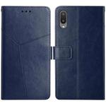 For Samsung Galaxy A02 EU Version Y Stitching Horizontal Flip Leather Case with Holder & Card Slots & Wallet & Photo Frame(Blue)