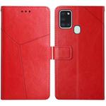 For Samsung Galaxy A21s EU Version Y Stitching Horizontal Flip Leather Case with Holder & Card Slots & Wallet & Photo Frame(Red)