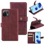For Xiaomi Mi 11 Lite Copper Buckle Horizontal Flip Leather Phone Case with Holder & Card Slots & Wallet(Maroon)
