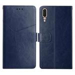 For Huawei P20 Y Stitching Horizontal Flip Leather Phone Case with Holder & Card Slots & Wallet & Photo Frame(Blue)