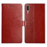 For Huawei P20 Y Stitching Horizontal Flip Leather Phone Case with Holder & Card Slots & Wallet & Photo Frame(Brown)